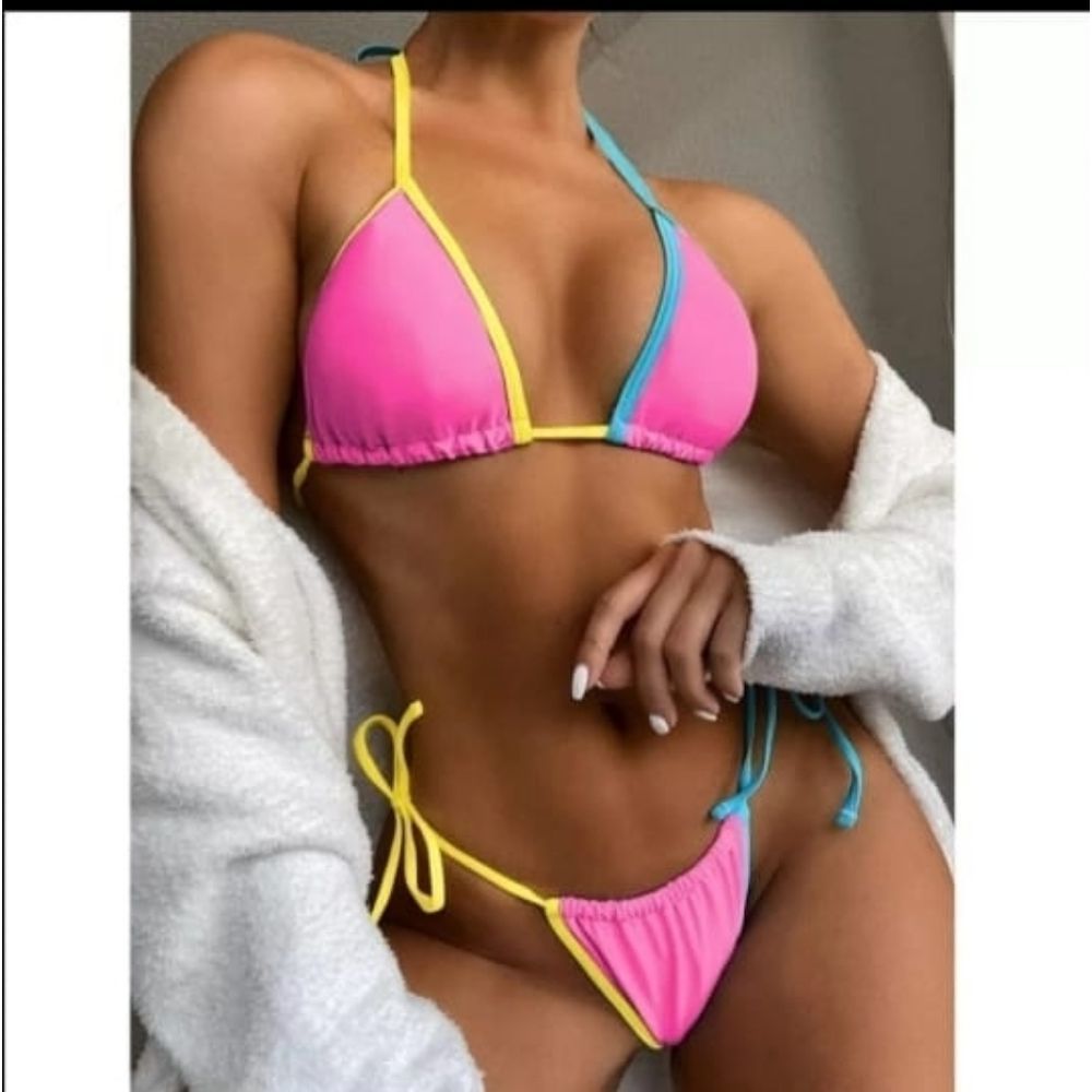 2021 brazilian style Women's Color Block Halter Tr 2026